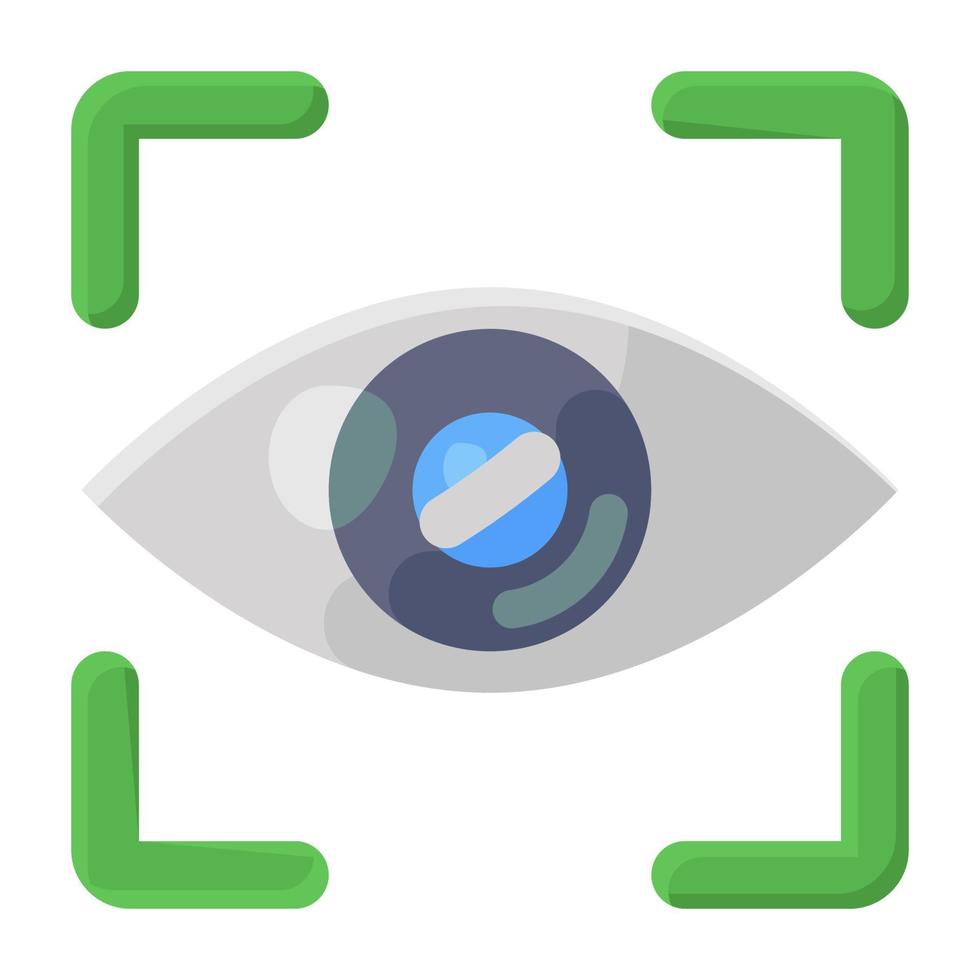 Eye under magnifying glass, inspection analysis icon vector