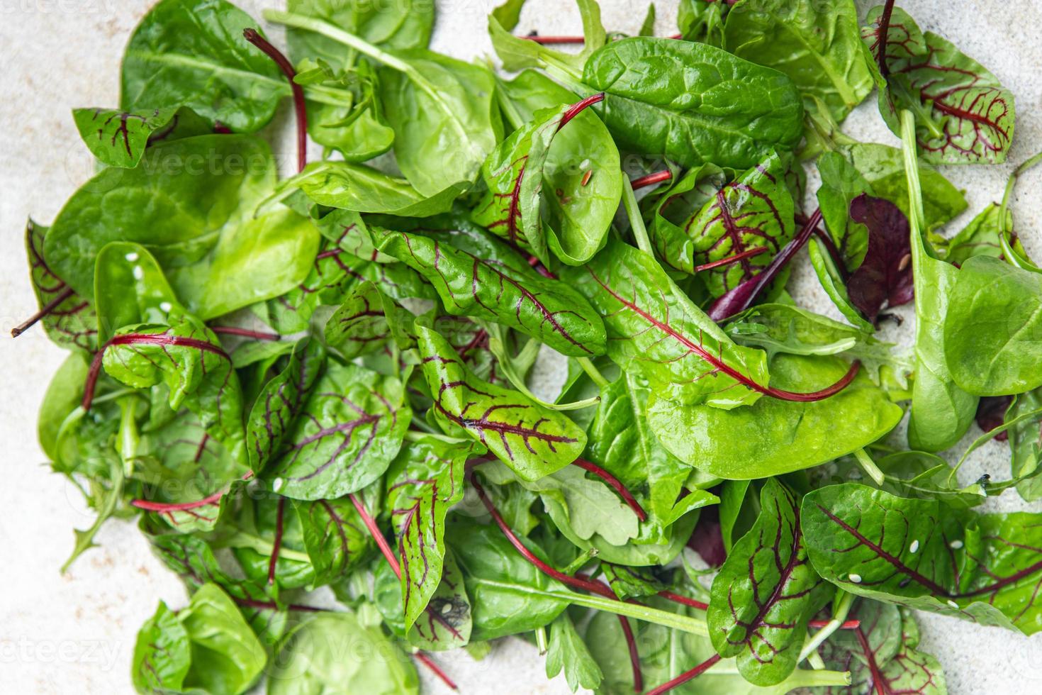 Ensalada de hojas verdes mezcla microgreen snack en la mesa foto