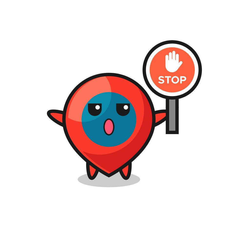 ilustración de personaje de símbolo de ubicación con una señal de stop vector