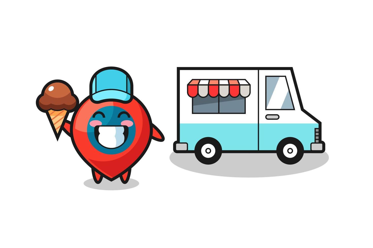 Mascot cartoon of location symbol with ice cream truck vector