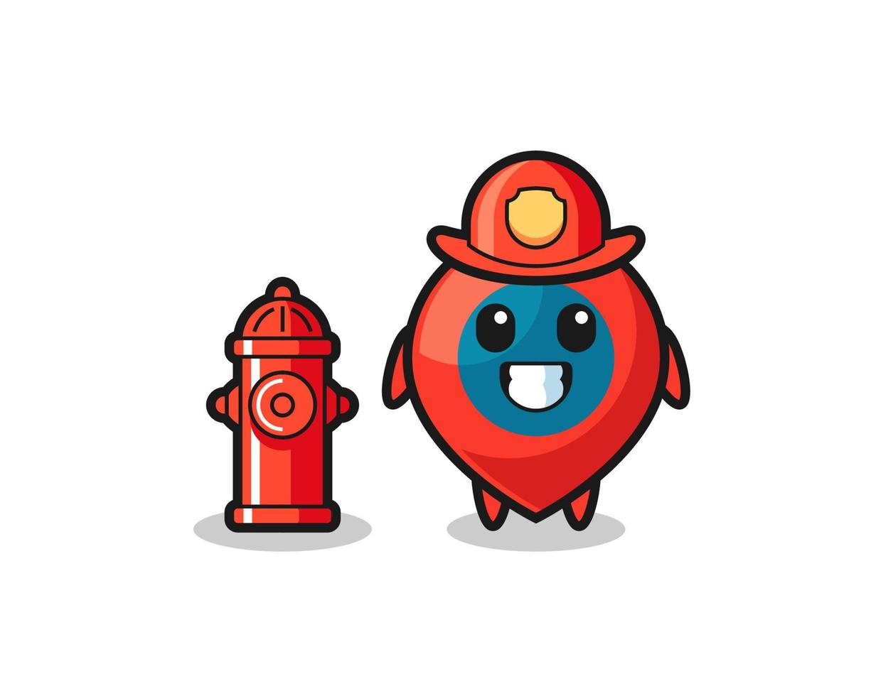 Mascot character of location symbol as a firefighter vector