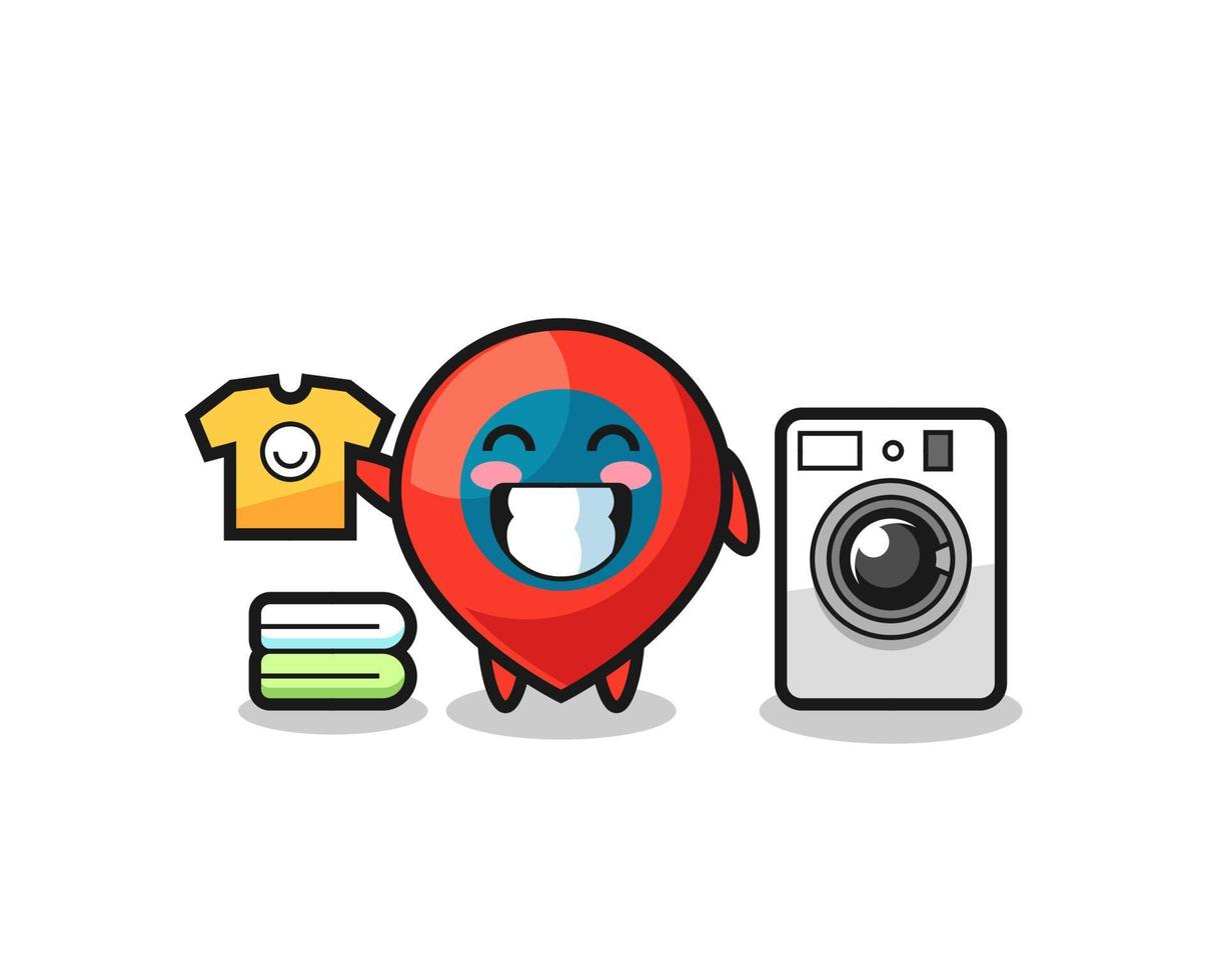 Mascot cartoon of location symbol with washing machine vector