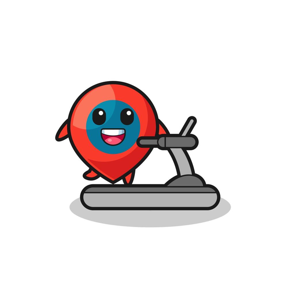 location symbol cartoon character walking on the treadmill vector