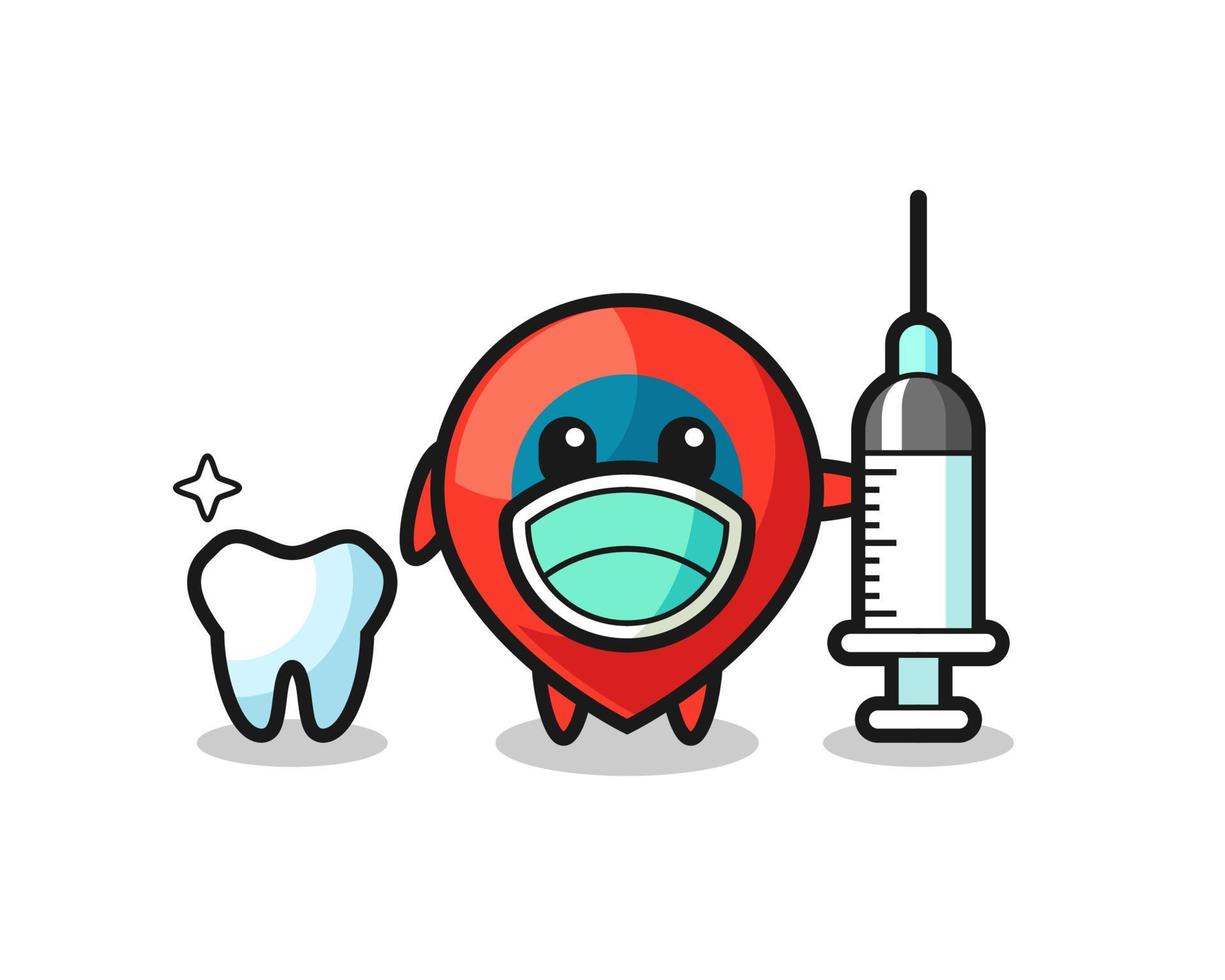 personaje de mascota del símbolo de ubicación como dentista vector