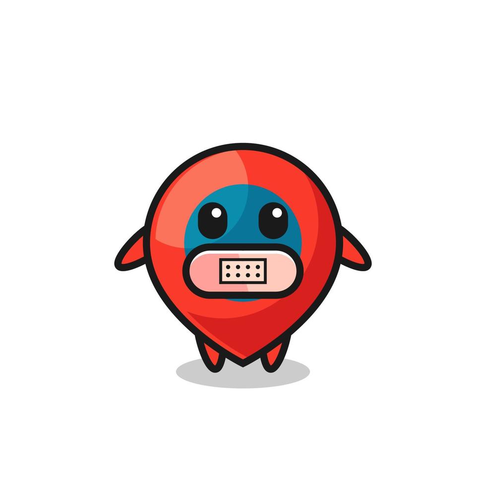 Cartoon Illustration of location symbol with tape on mouth vector