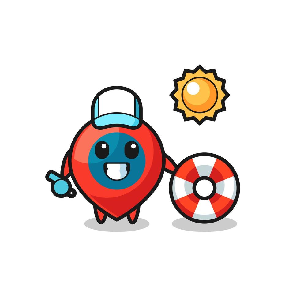 Cartoon mascot of location symbol as a beach guard vector