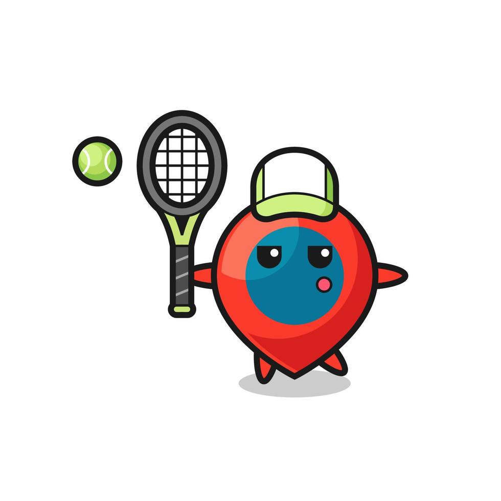 personaje de dibujos animados del símbolo de ubicación como jugador de tenis vector