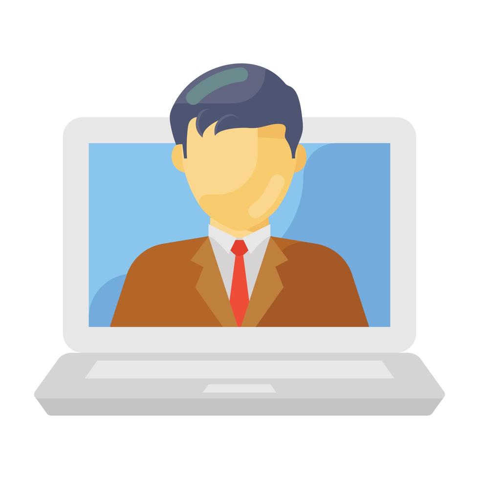 Person inside laptop, flat design of online businessman icon vector