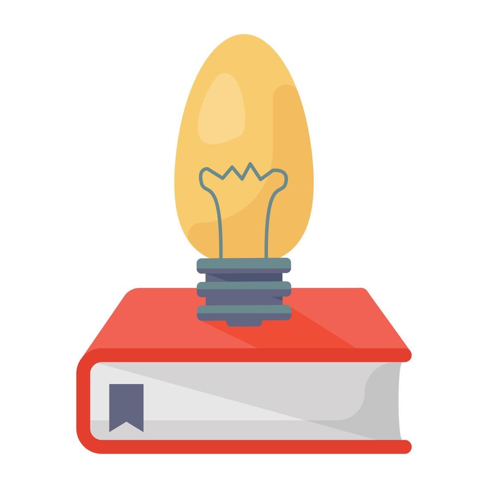 Light bulb with booklet icon in flat design, knowledge power vector