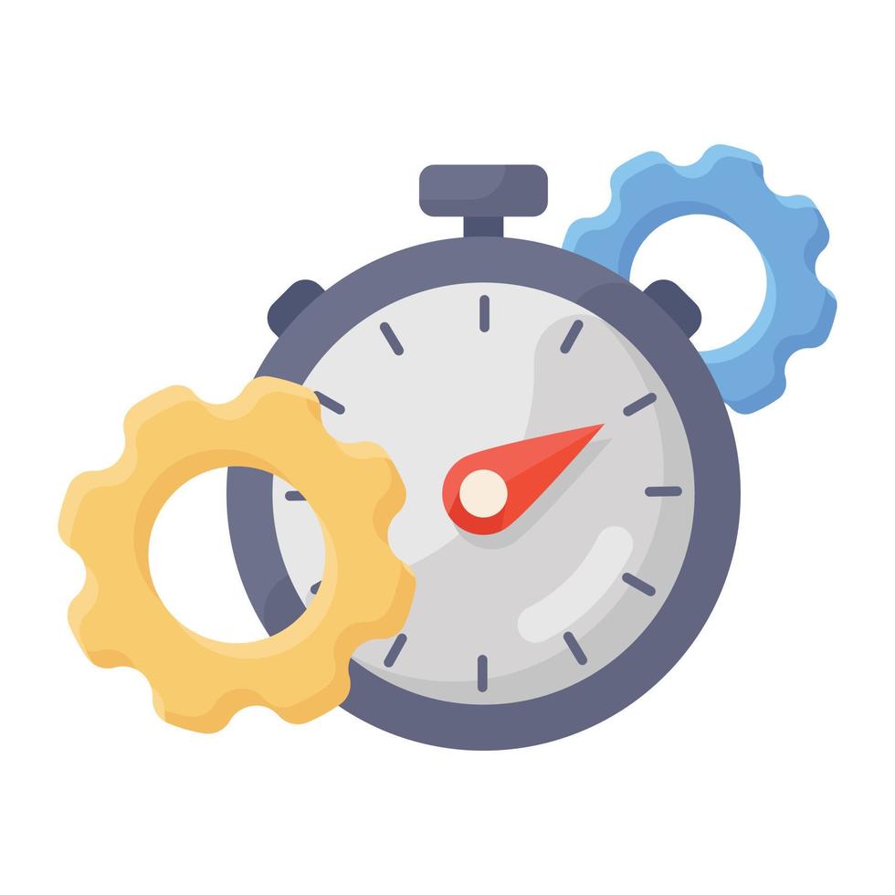 Efficiency icon in flat design, stopwatch with gears vector