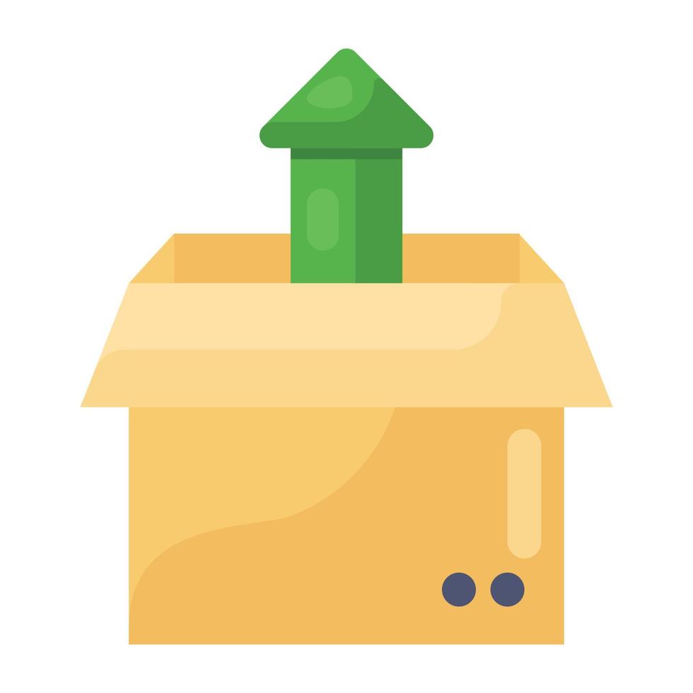 Open box with upward arrow, flat design of unpacking icon vector