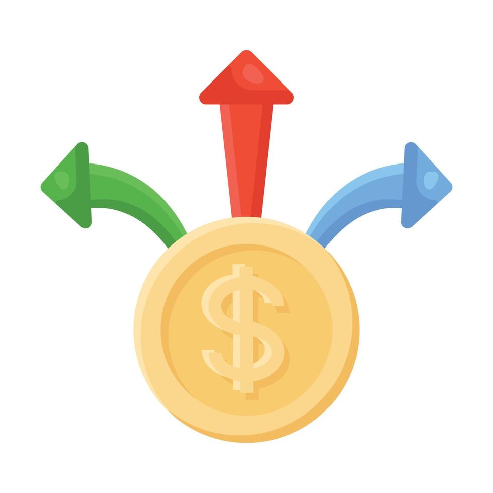 dólar con flechas hacia afuera, concepto de icono de salida de efectivo vector