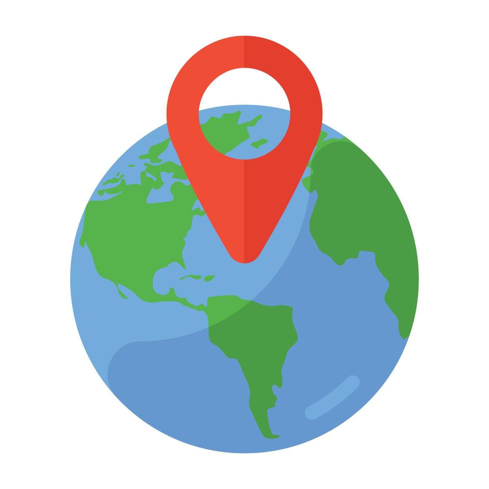 Globe with pin denoting geolocation icon vector