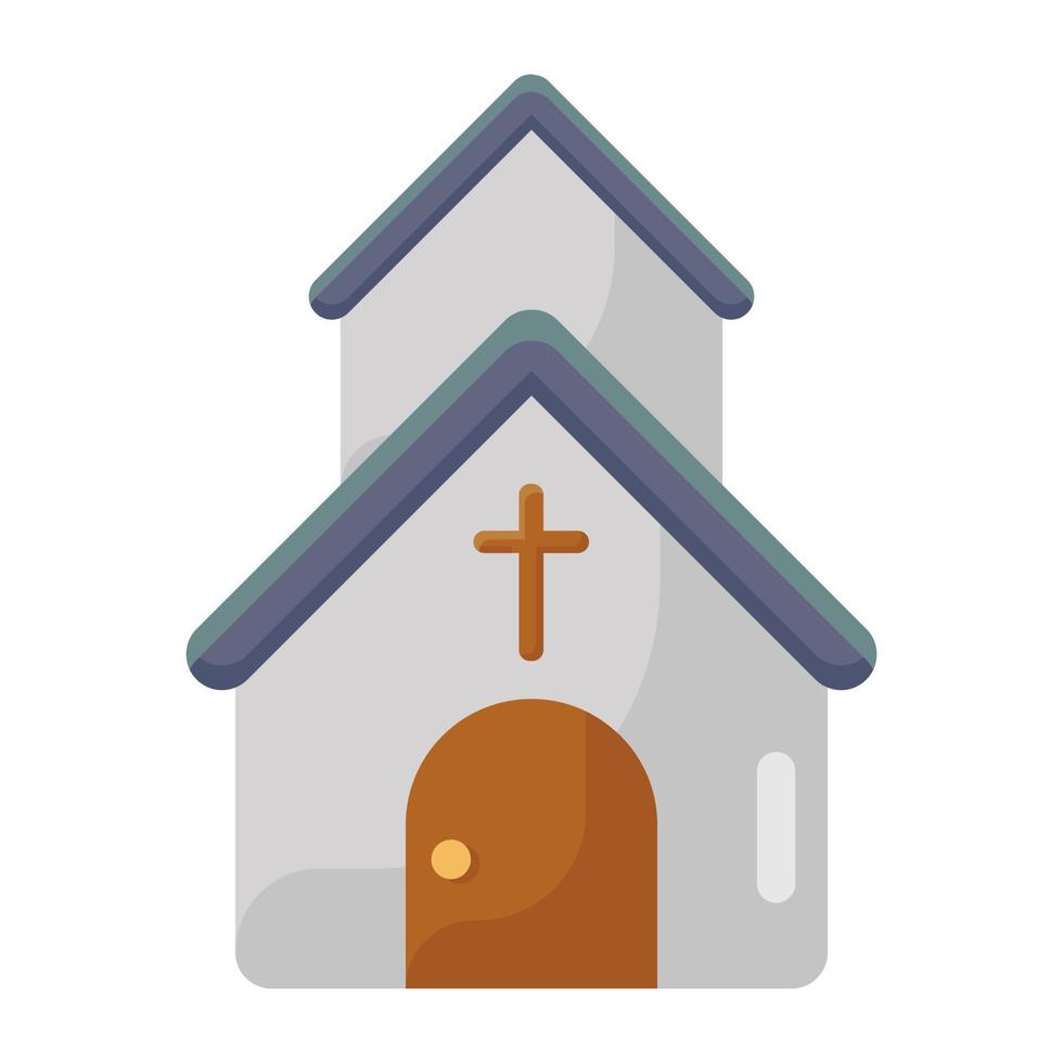 un estilo de vector de casa cristiana, diseño de icono plano de iglesia