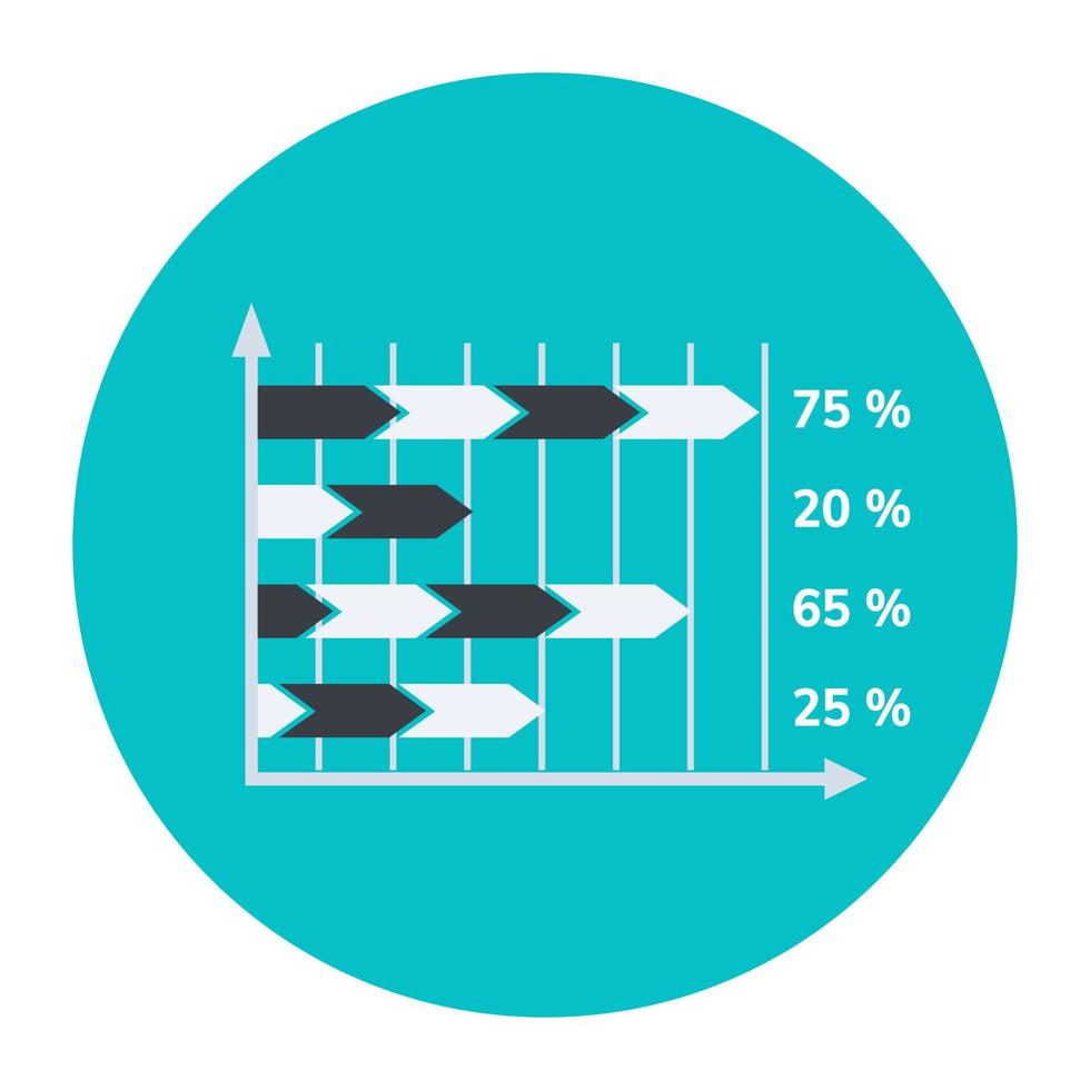 análisis de datos, icono redondeado plano de gráfico de barras horizontales vector