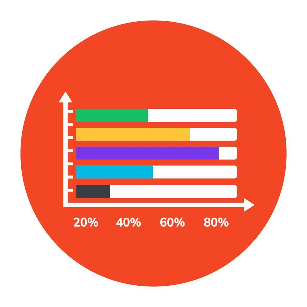 Data analytics, flat rounded icon of horizontal bar chart vector