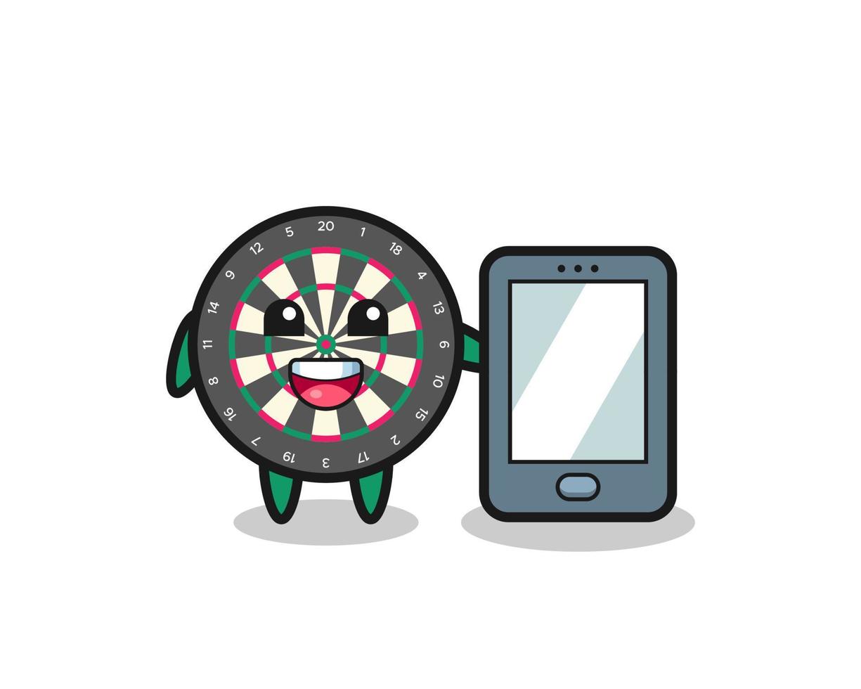 dart board illustration cartoon holding a smartphone vector