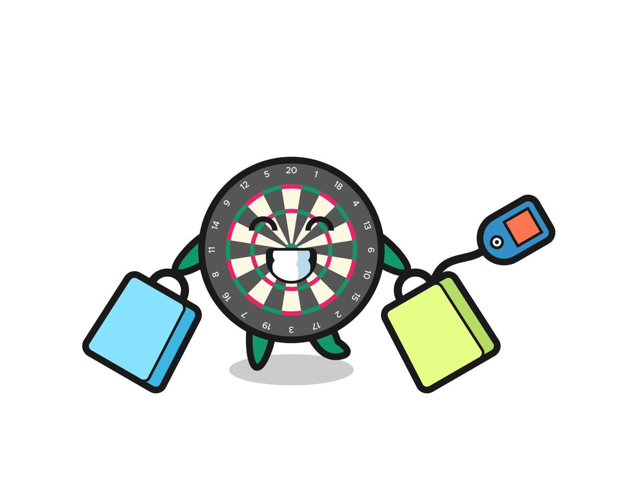 dart board mascot cartoon holding a shopping bag vector