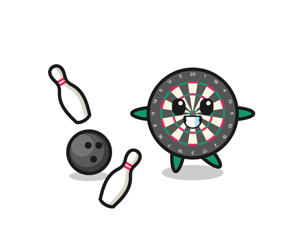 Character cartoon of dart board is playing bowling vector