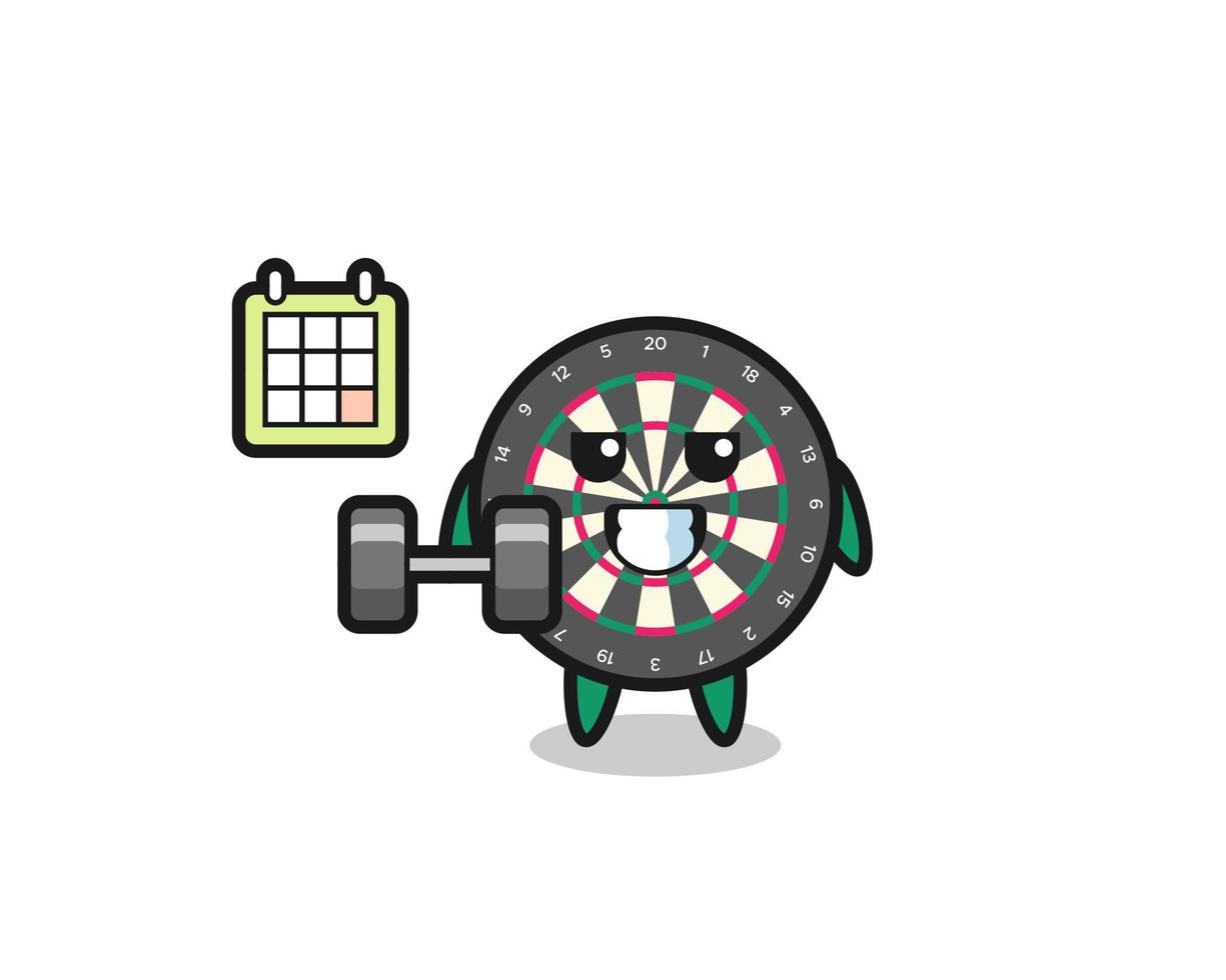 dart board mascot cartoon doing fitness with dumbbell vector