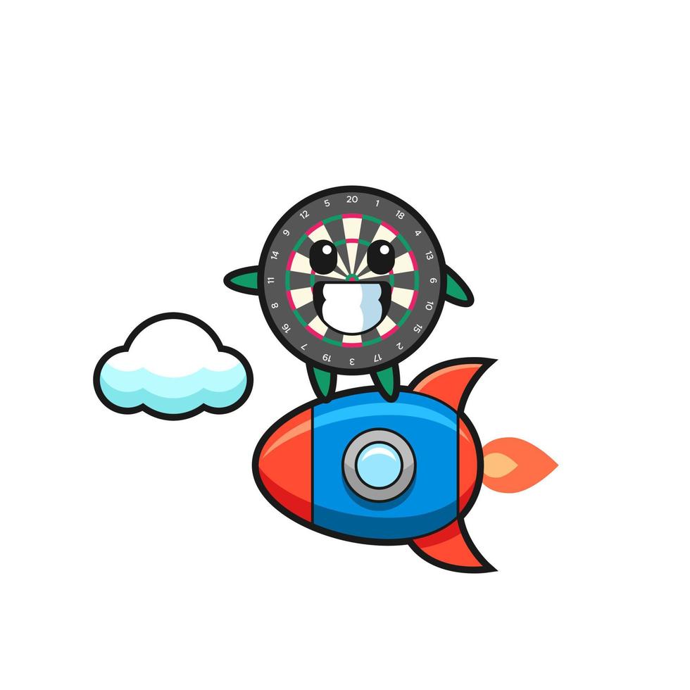 personaje de la mascota del tablero de dardos montando un cohete vector