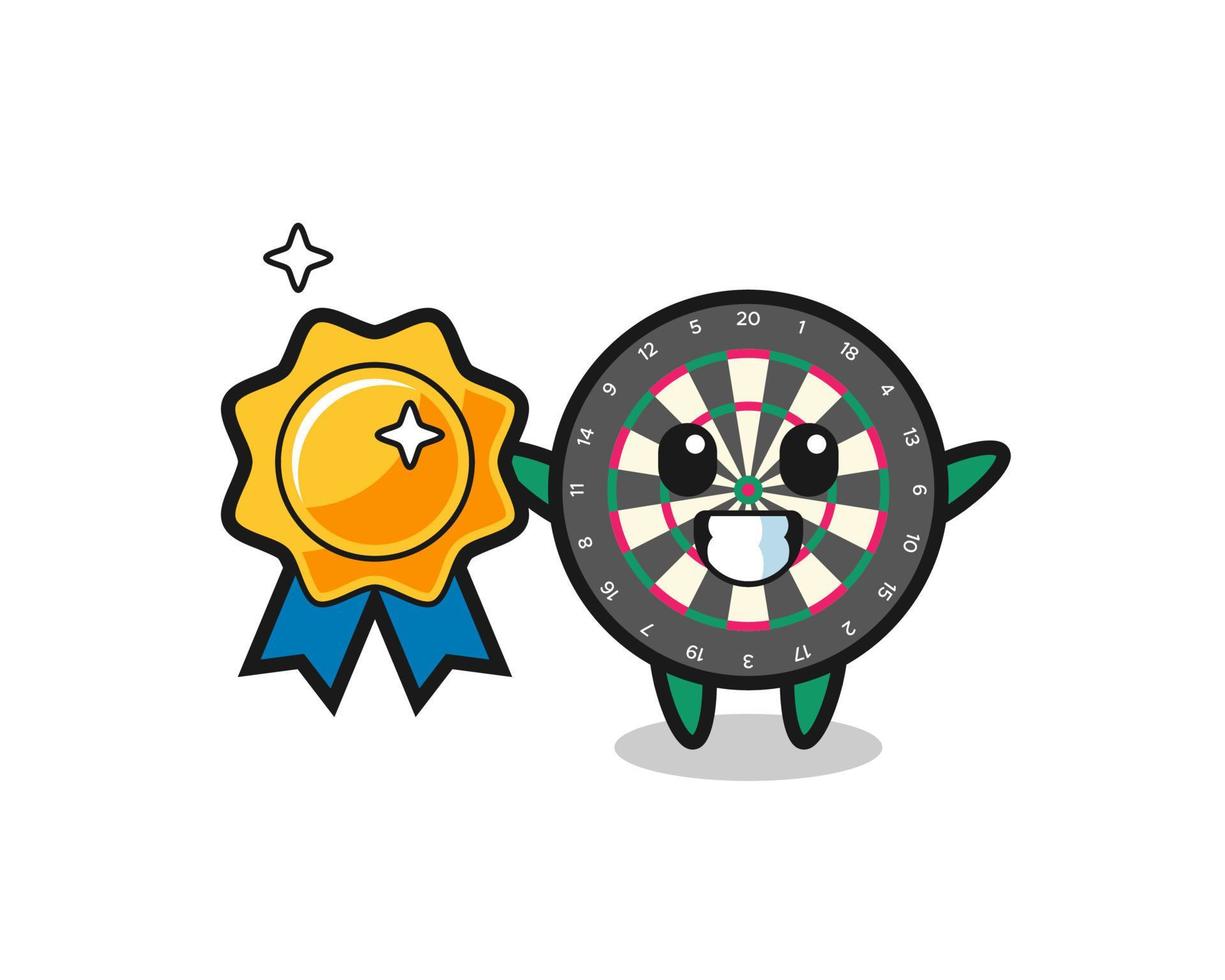 dart board mascot illustration holding a golden badge vector