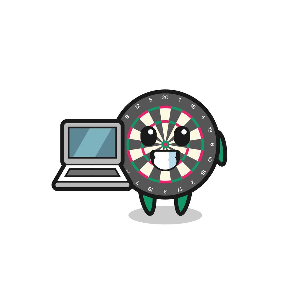 Mascot Illustration of dart board with a laptop vector