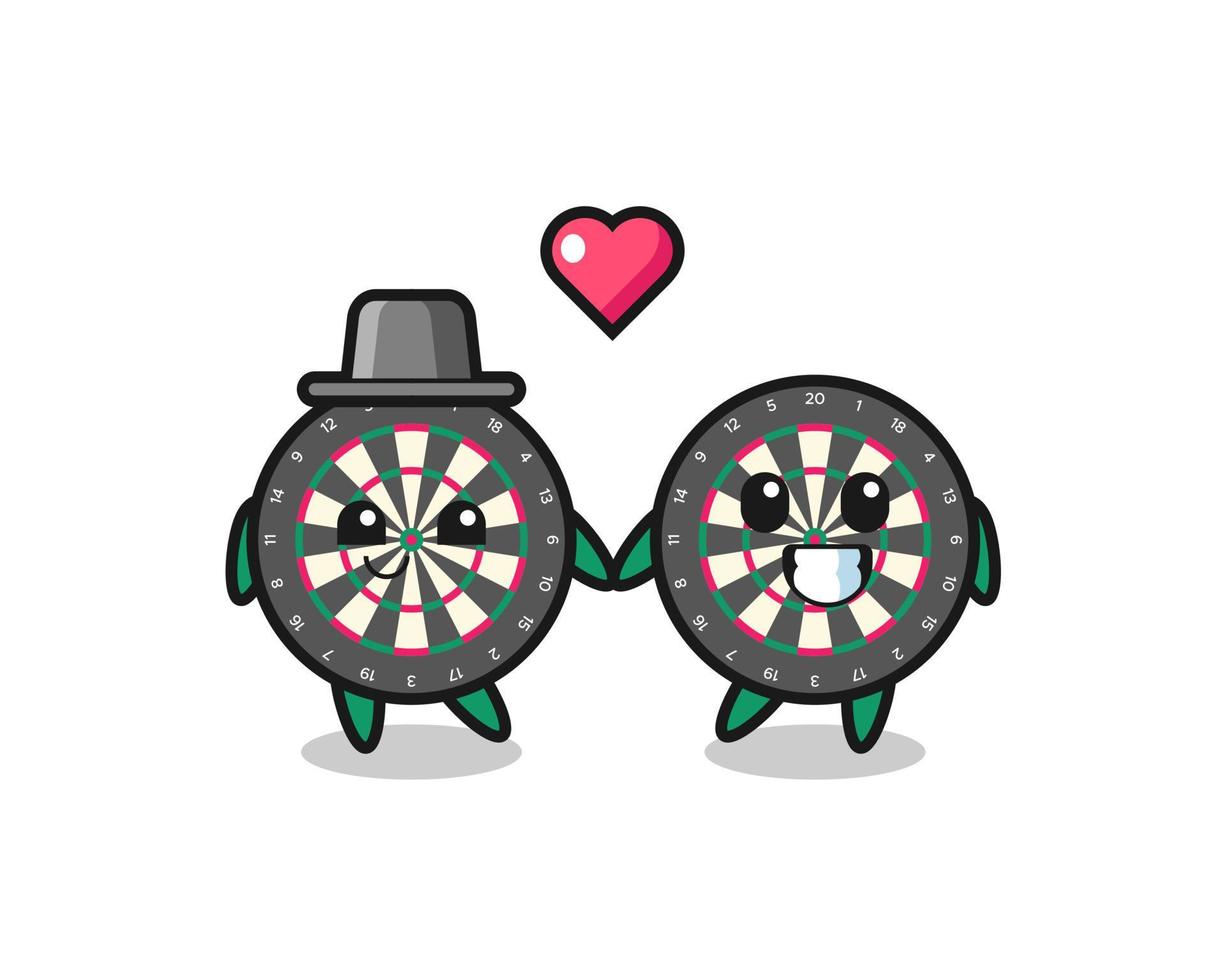 dart board cartoon character couple with fall in love gesture vector