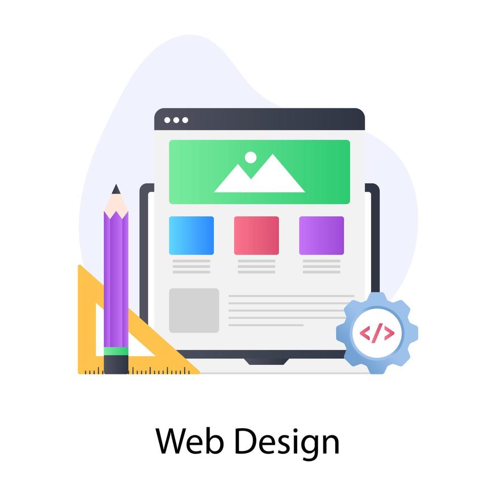 Gear on web layout, flat conceptual icon of web design vector