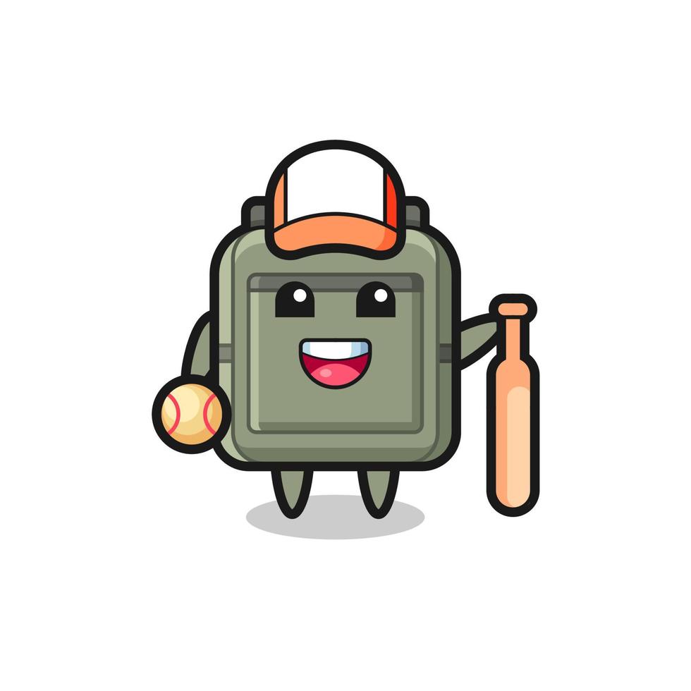 personaje de dibujos animados de mochila escolar como jugador de béisbol vector