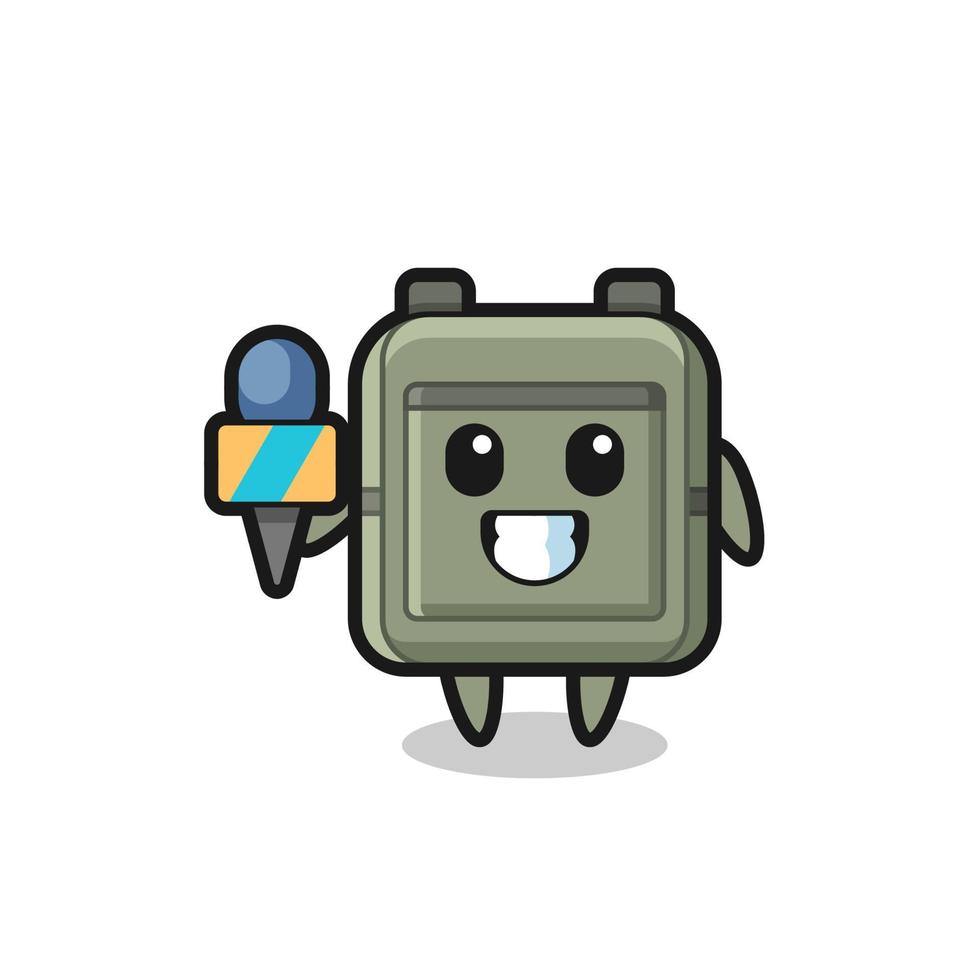 Character mascot of school bag as a news reporter vector
