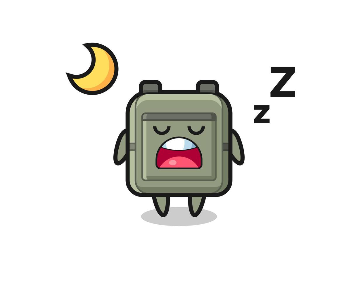 ilustración de personaje de mochila escolar durmiendo en la noche vector