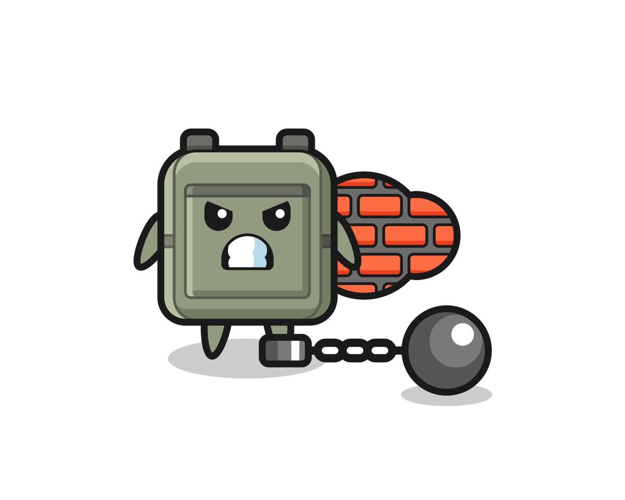 Character mascot of school bag as a prisoner vector