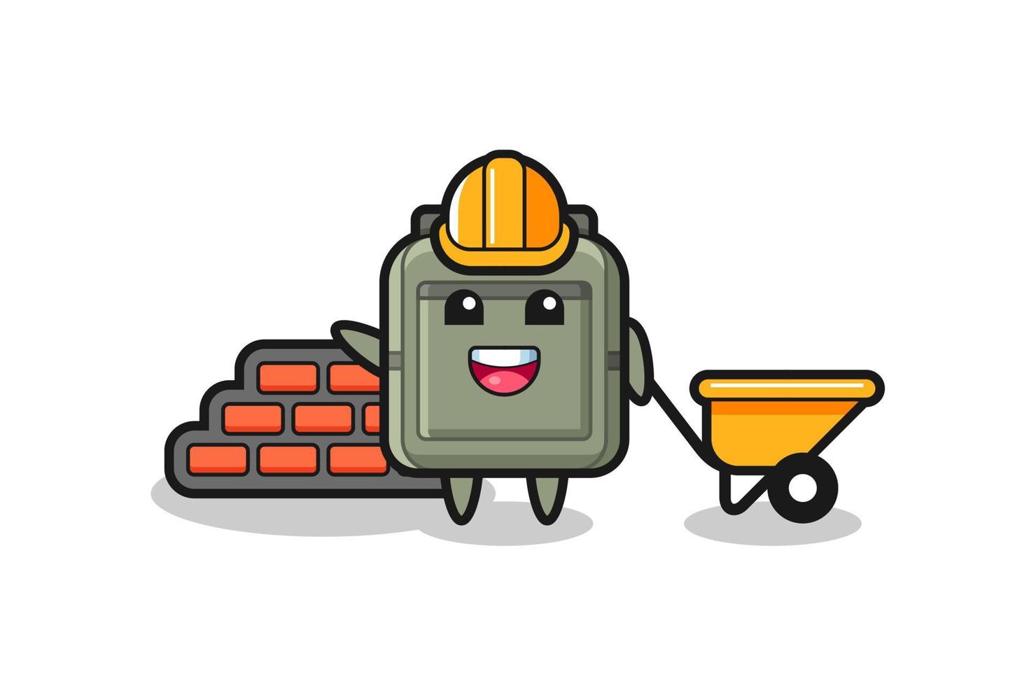 personaje de dibujos animados de mochila escolar como constructor vector