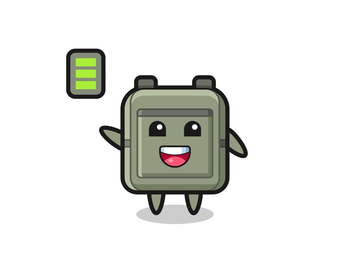 personaje de la mascota del bolso escolar con gesto enérgico vector