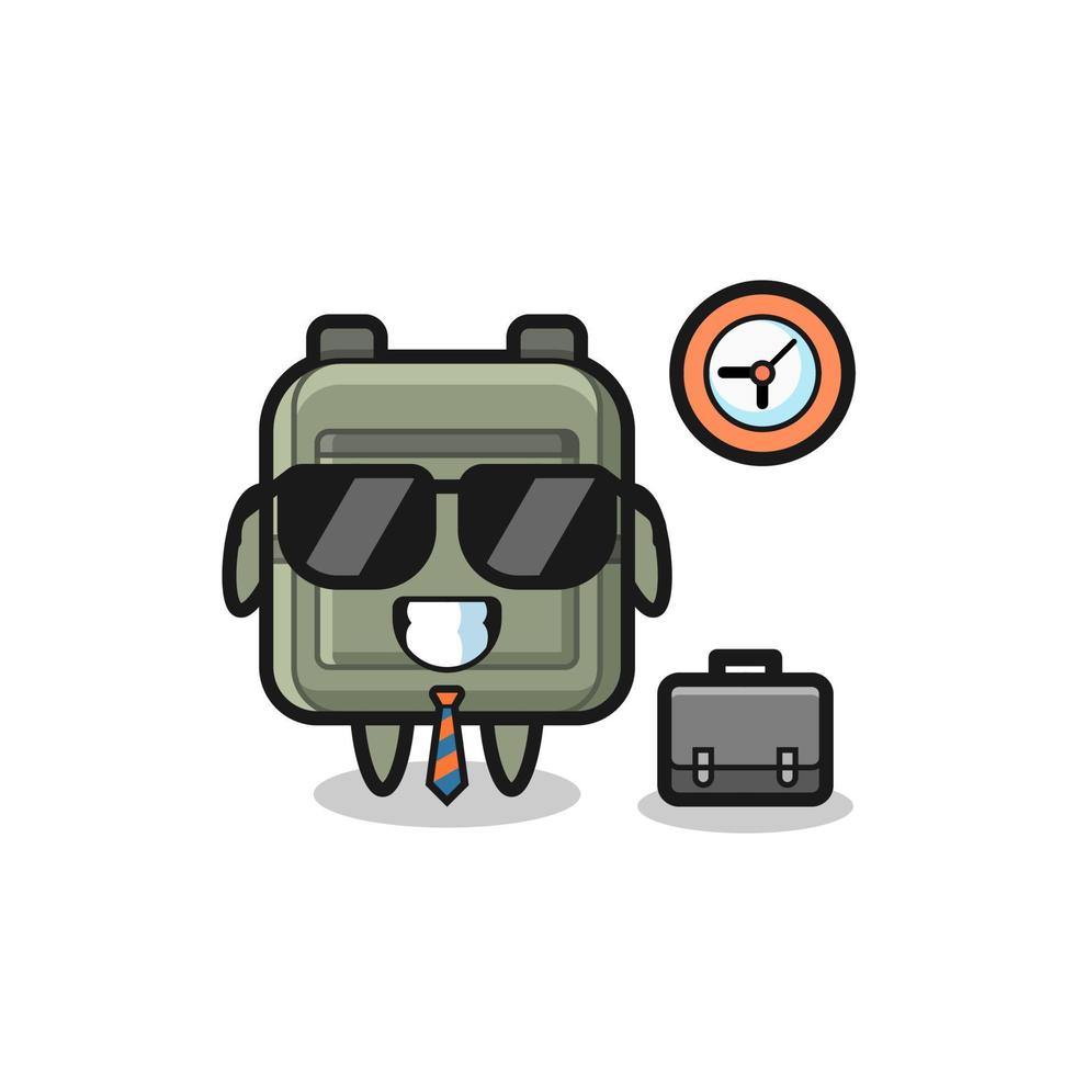 Cartoon mascot of school bag as a businessman vector