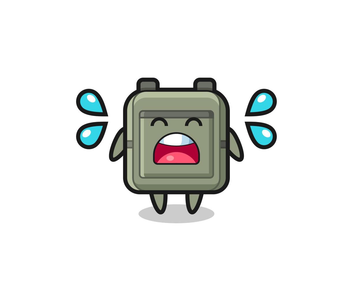 school bag cartoon illustration with crying gesture vector