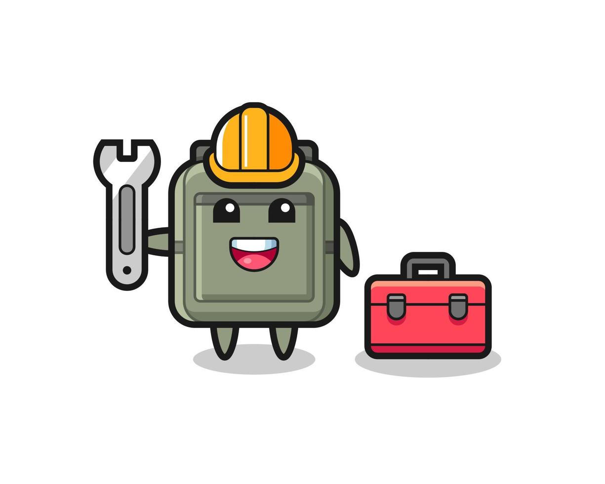 Mascot cartoon of school bag as a mechanic vector