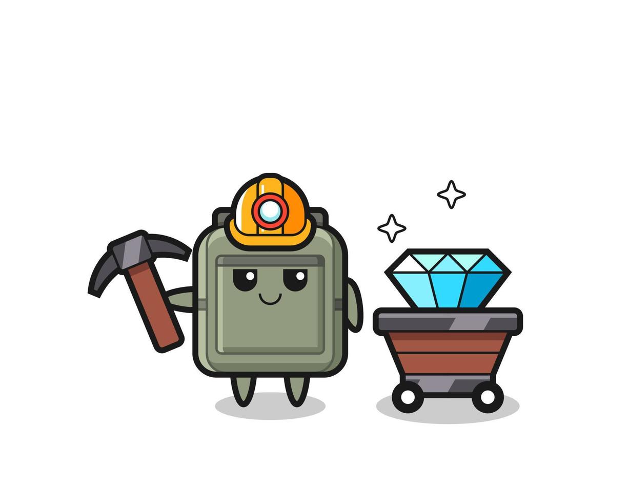 ilustración de personaje de mochila escolar como minero vector