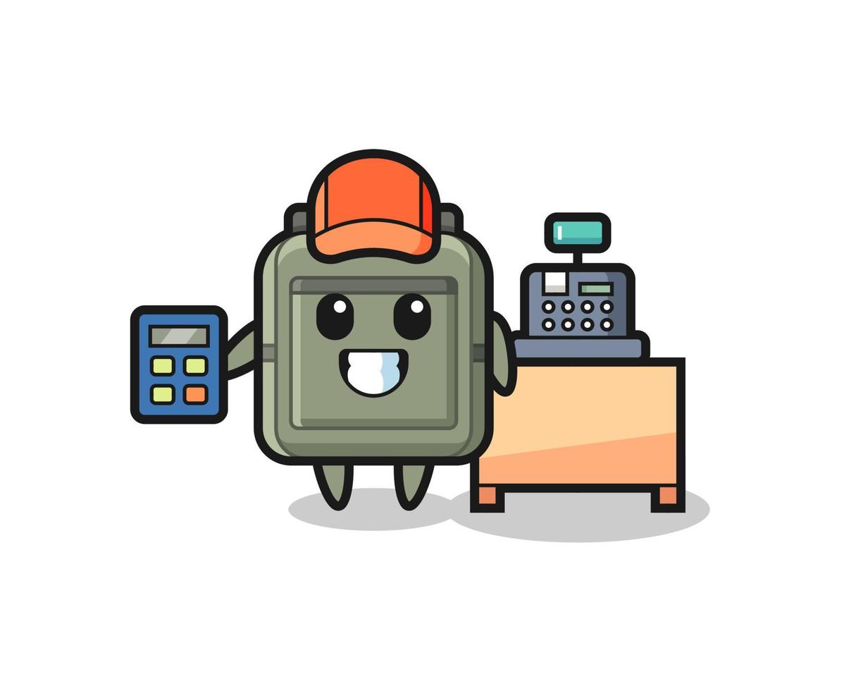 Illustration of school bag character as a cashier vector