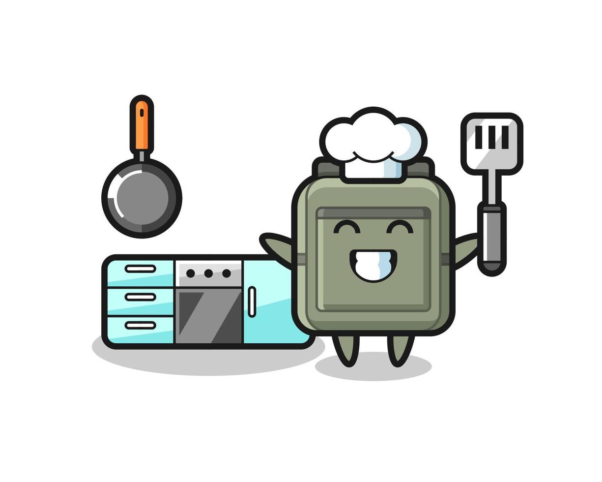 ilustración de personaje de mochila escolar mientras un chef está cocinando vector