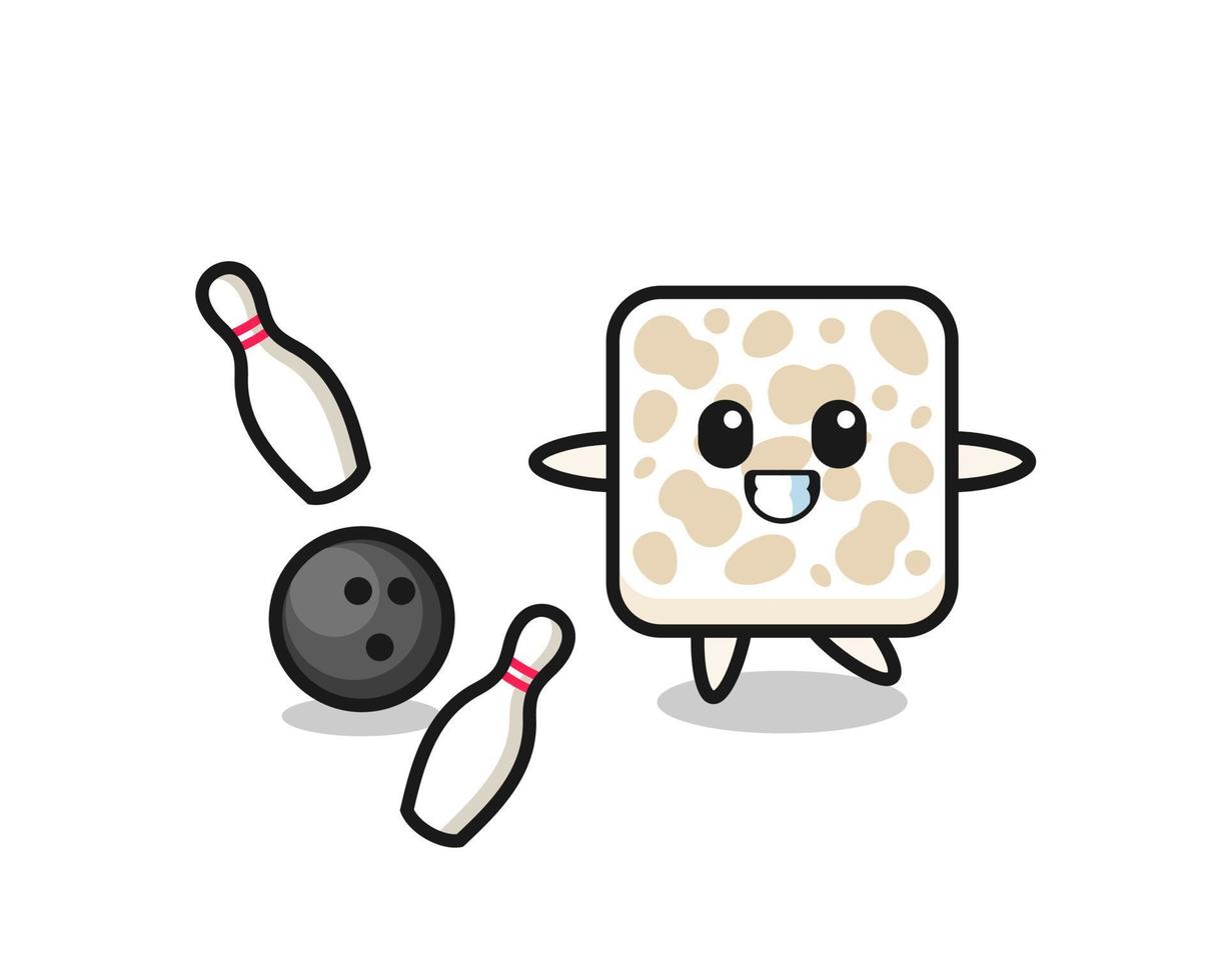 Character cartoon of tempeh is playing bowling vector