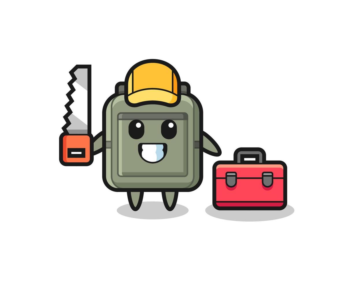 Illustration of school bag character as a woodworker vector