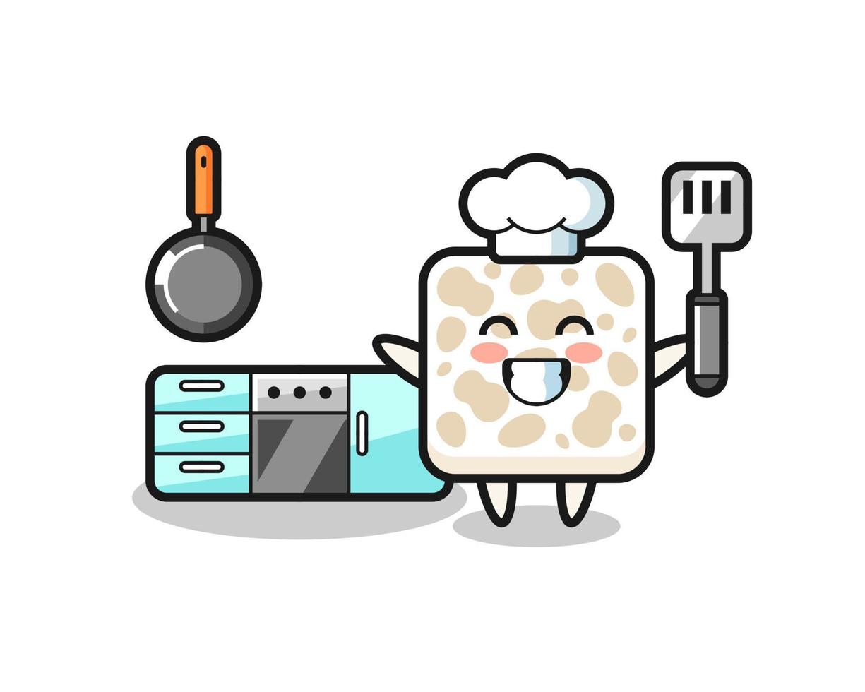 tempeh character illustration as a chef is cooking vector