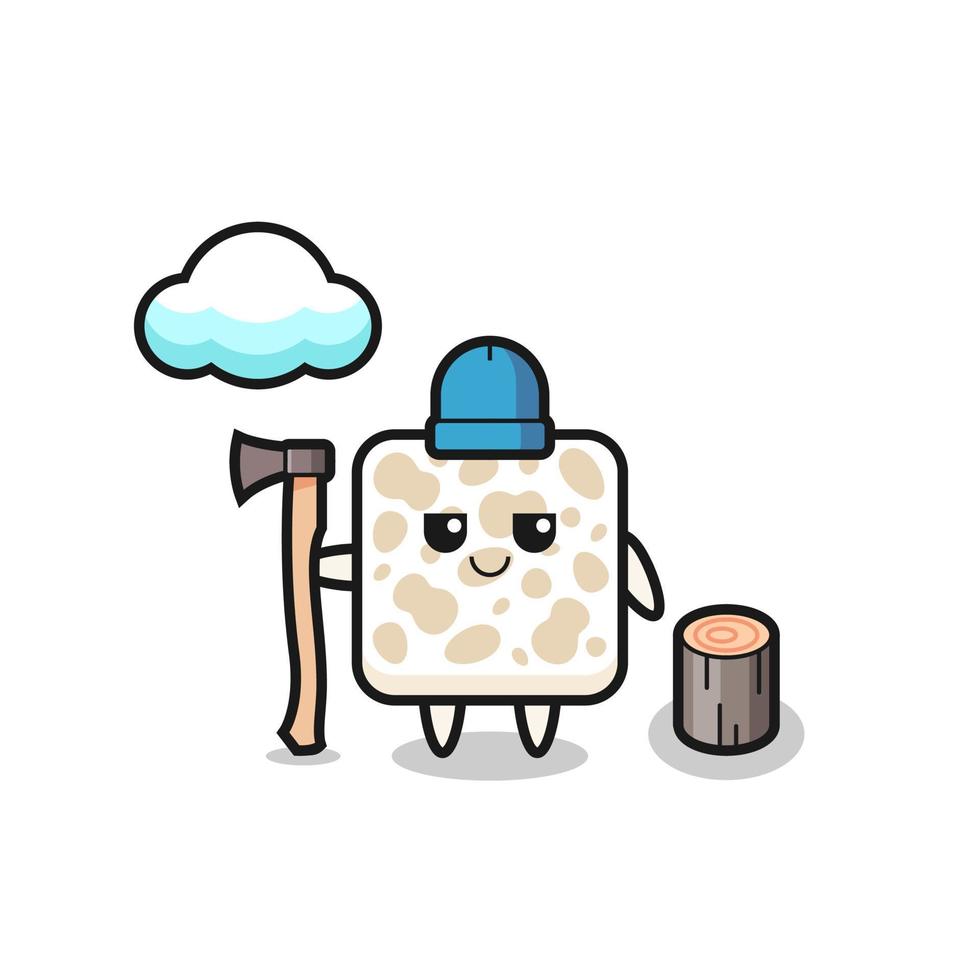 Character cartoon of tempeh as a woodcutter vector