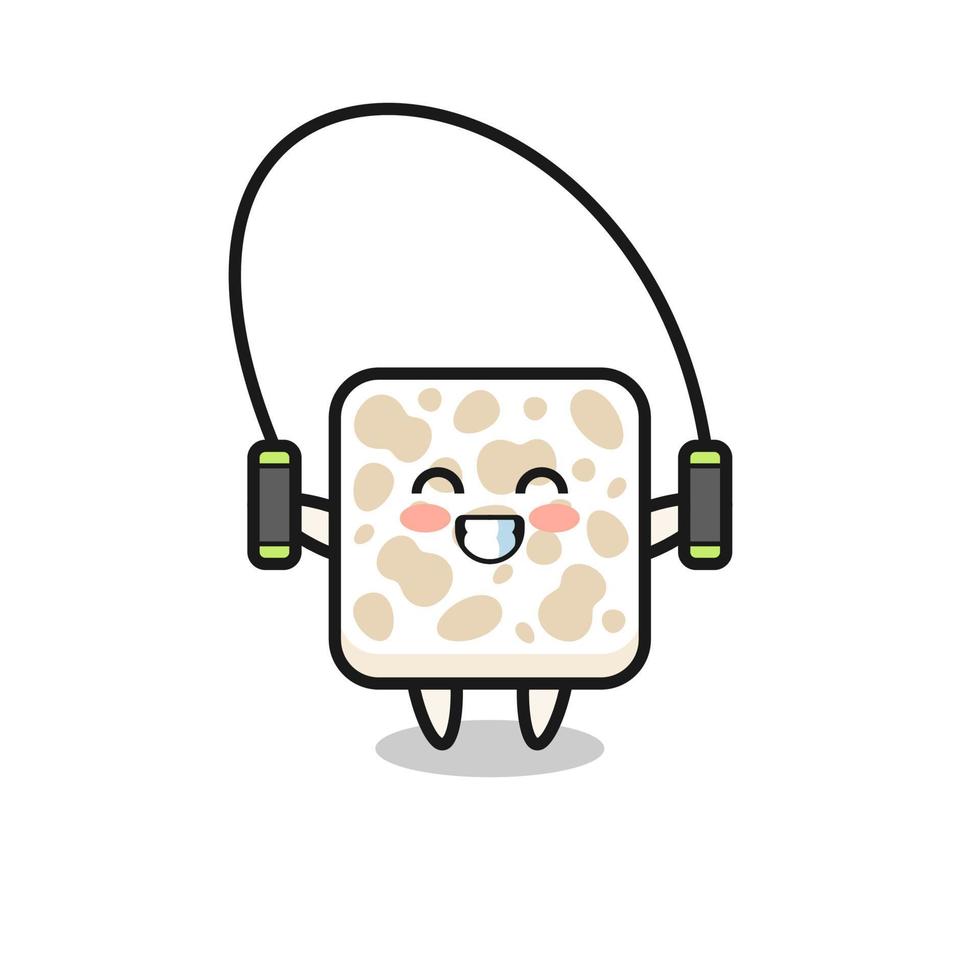 tempeh character cartoon with skipping rope vector