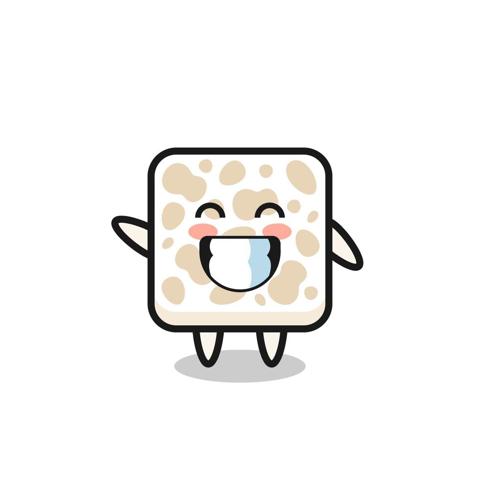 personaje de dibujos animados de tempeh haciendo gesto de mano de onda vector