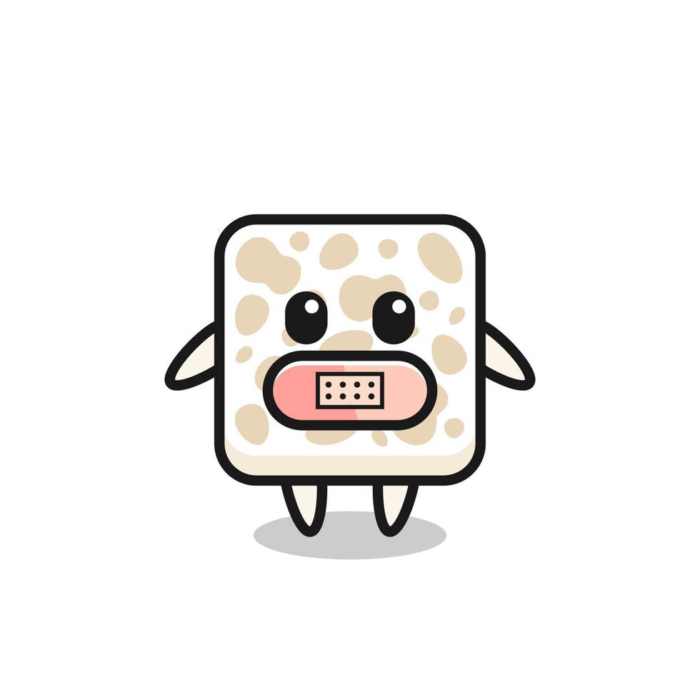 Cartoon Illustration of tempeh with tape on mouth vector