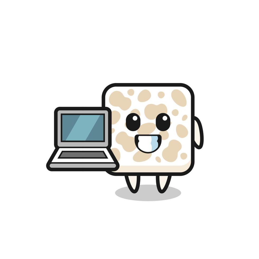 Mascot Illustration of tempeh with a laptop vector