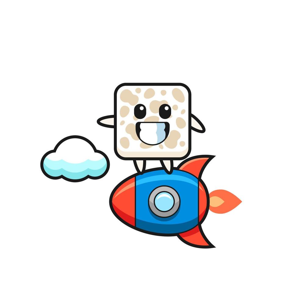 tempeh mascot character riding a rocket vector